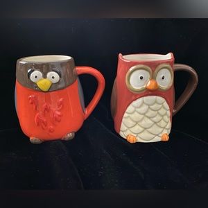 EUC Set of Two tag Stoneware Owl Mugs